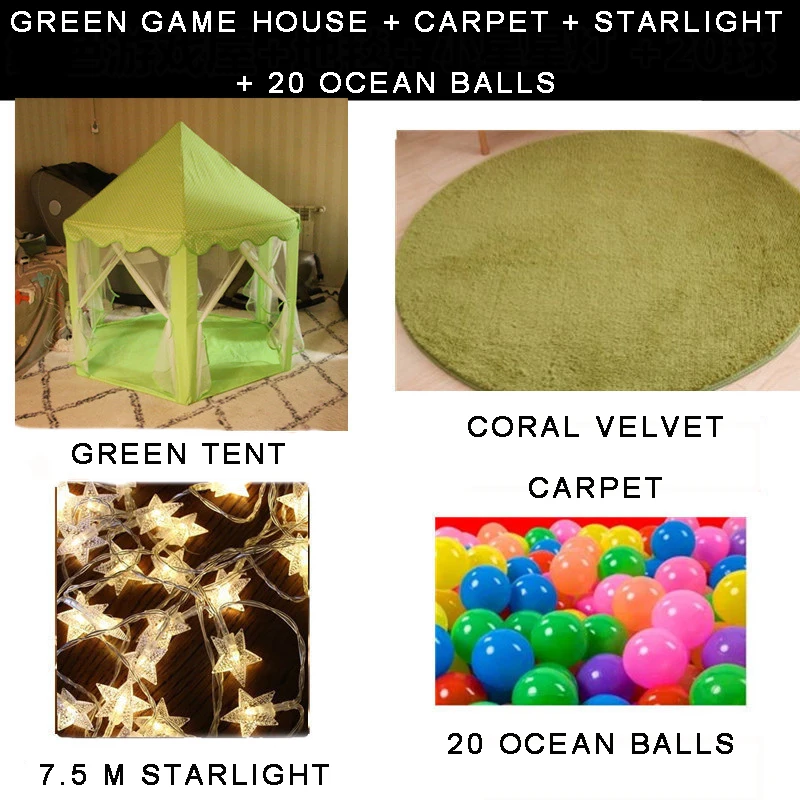 Детская палатка игровой домик бассейн Детские шары принцесса детская палатка для детей - Цвет: Green Set 3