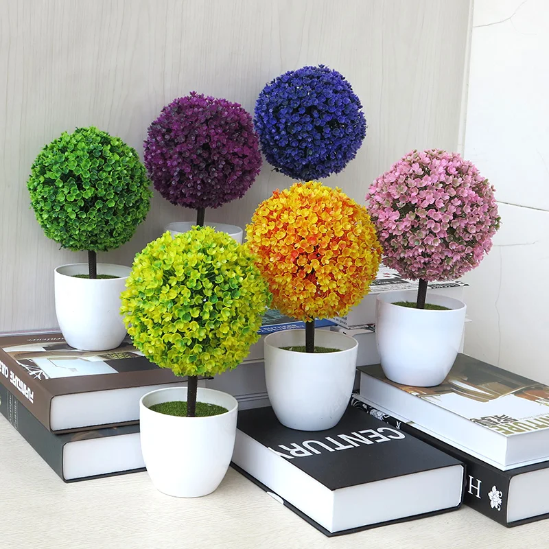 

Emulate Pine Cherry Blossom Ball Potted Artificial Flower Bonsai Simulation Decorative Festival Home Wedding Decorations
