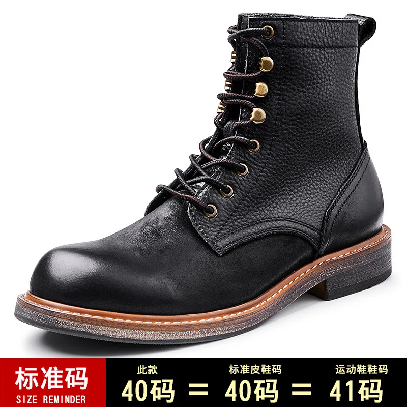 Mens Combat Boots Winter Cowhide Cowboy Boots Male Men High Quality Genuine Leather Ankle Boots Men Casual Shoes Designer Shoes