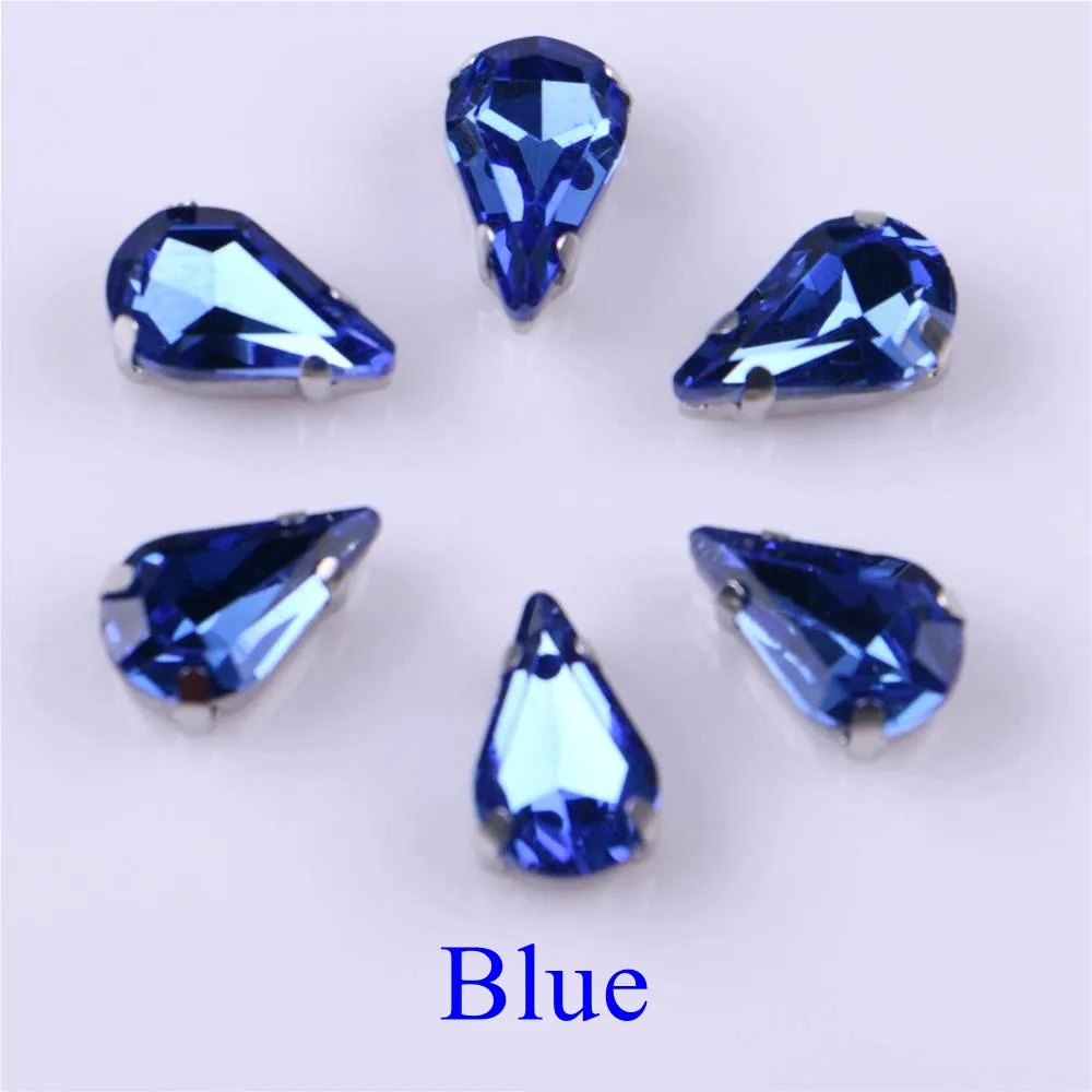 Elegant Teardrop Glass Rhinestone Embellishments with Silver Metal Base - 20 pcs/pack
