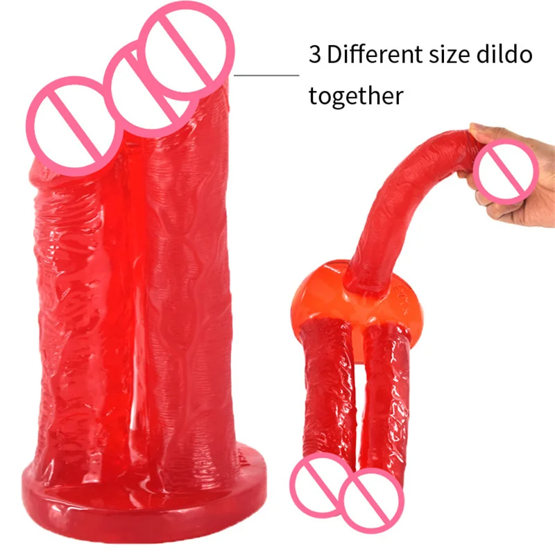Three Heads Realistic Dildo for Anal Adult Toys with Suction Cup Artificial Big Penis Sex Toy for Women Gay Lesbian Products