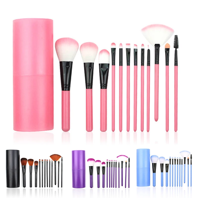 12 Pcs/Set Portable Beginner Makeup Brush Multifunctional Eyeshadow Eyebrown Make up Brushes Cylinder Set With Box | Красота и
