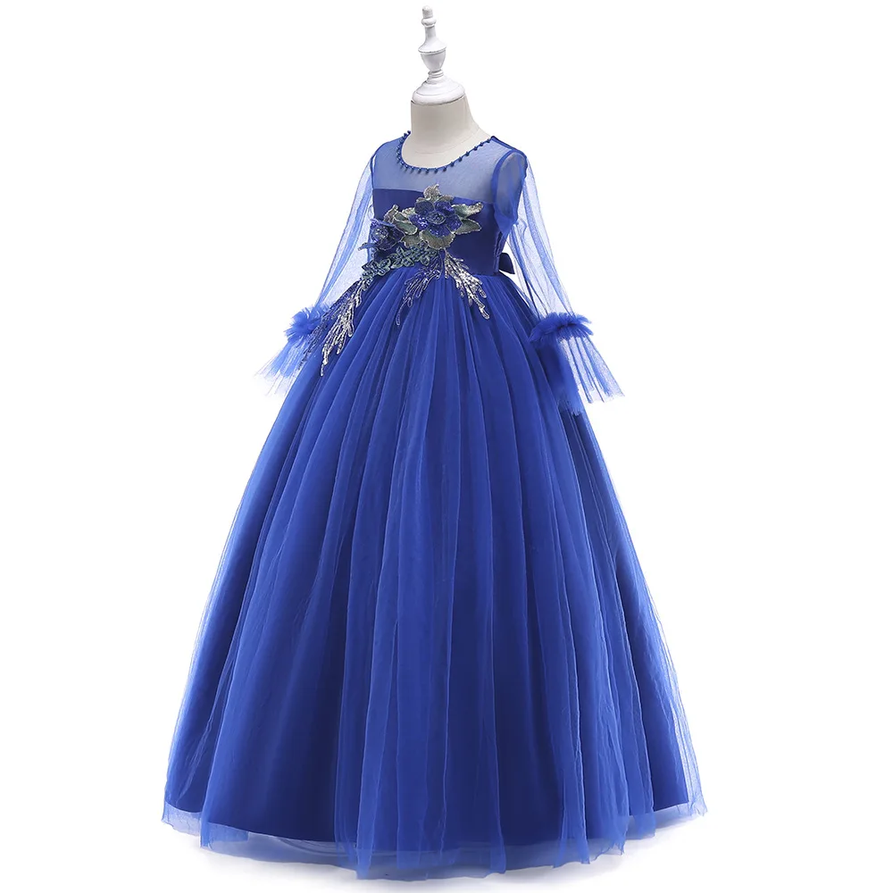 Детские платья для девочек, новогодний костюм детское вечернее платье без рукавов на свадьбу элегантные длинные вечерние платья 15 - Цвет: Blue