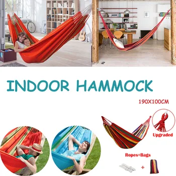 

190x100cm Hammocks Portable Camping Garden Yard Striped Hanging Large Chair 1 x Hammocks Chair+2 x Rope+1 x Bag Without shelf