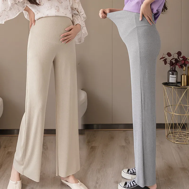 Maternity Pants Pregnant Women Summer Thin Wide Leg Pants Loose Maternity Abdomen High Waist Trousers Pregnancy Full Length Belly Pants
