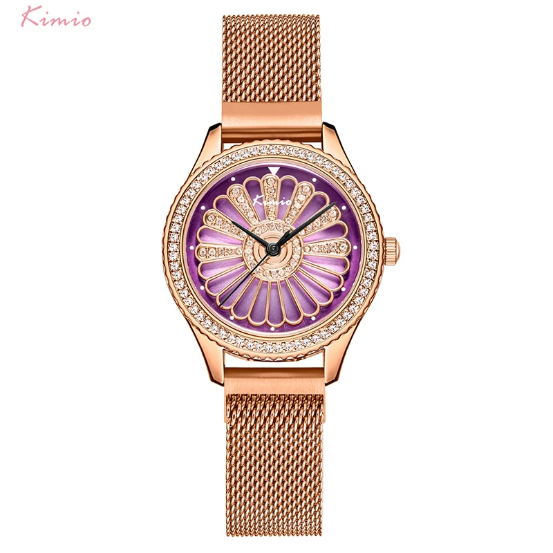 

Kimio Women Quartz Watch Magnet Buckle Hollow Flower Watches Luxury Stainless Steel Rhinestone Watch Clock Relogio Feminino