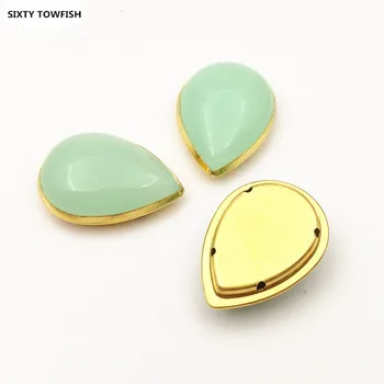 

100 Pieces 10x14/13x18/18x25mm Peridot Opal Waterdrop Sew On Beads Acrylic Bead With Gold Claw Setting Jewelry Fancy Stone