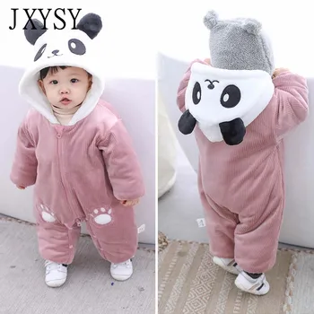 

Newborn Baby Clothes 2019 Winter Hooded Cartoon Panda Pattern Baby Romper Boy Girls Clothes Jumpsuit Children Toddler Romper