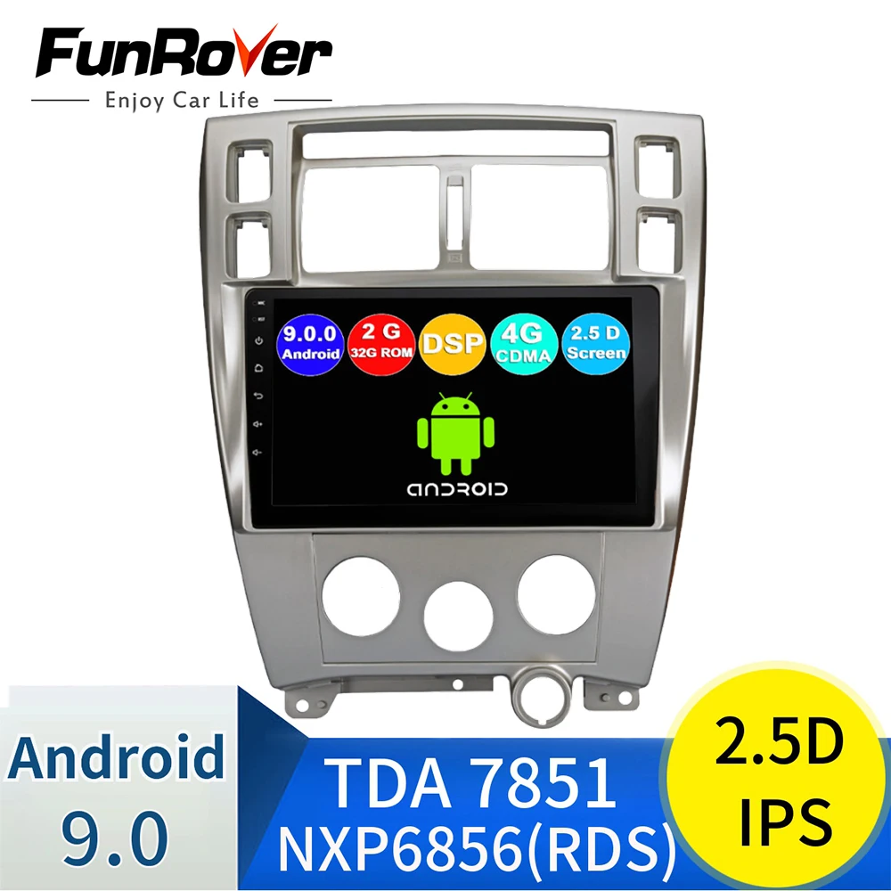 Funrover 2 din Android 9,0 автомобильный dvd 2.5D HD 10," автомобильный радиоприемник с навигацией GPS Bluetooth мультимедийный плеер стерео для hyundai Tucson 2006-2013 2+32G