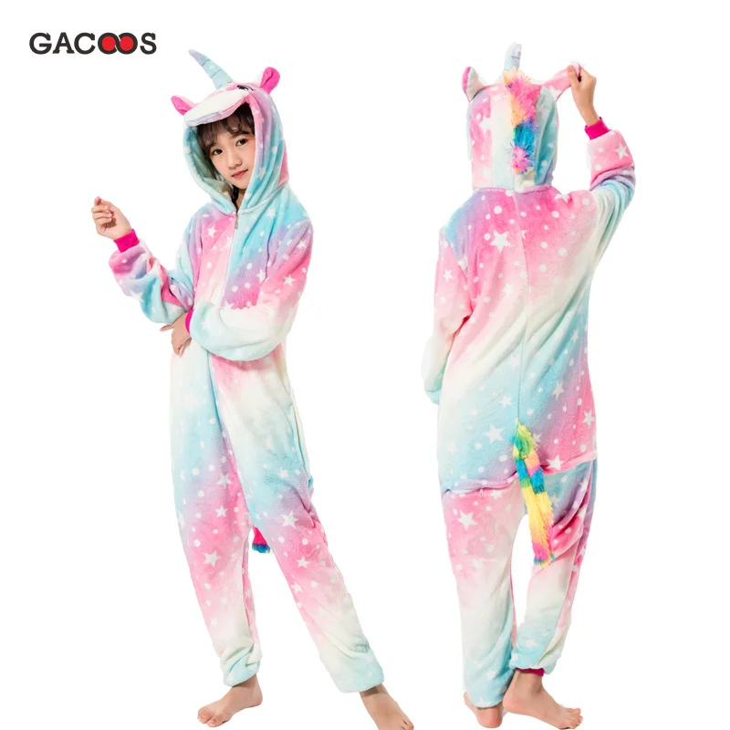 Winter Kigurumi Sleepwear For Girls Boys Animal Panda Stitch Unicorn Onesie Kids Baby Pyjama Cosplay Licorne Children Pajamas