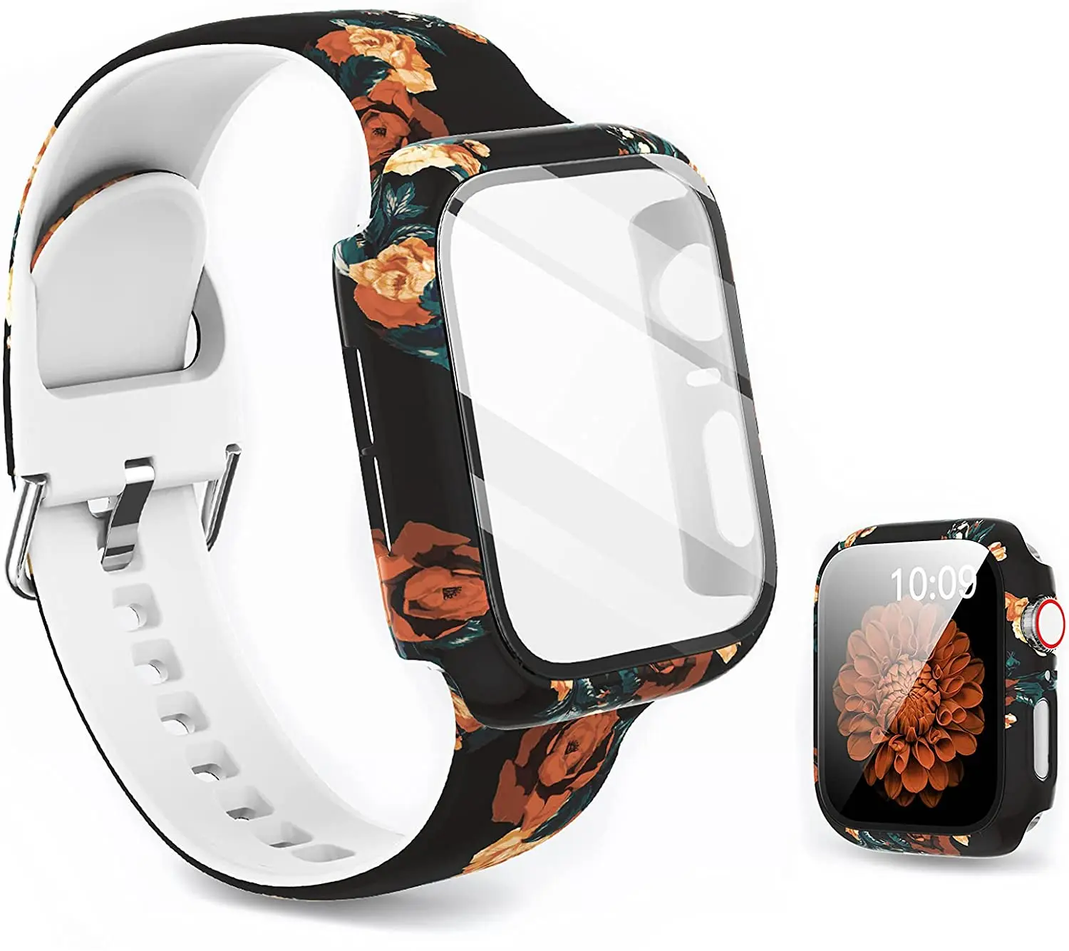 Silicone Strap+Cover for Apple Watch Bands 44mm 40mm 42mm 38mm Screen Protector, Glass+Silicone Wristband Strap for iwatch 2 in1 Silicone Strap+Cover for Apple Watch Bands 44mm 40mm 42mm 38mm Screen Protector, Glass+Silicone Wristband Strap for iwatch 2 in1