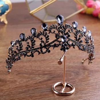 

New Retro Black Rhinestones Tiaras and Crowns Princess Queen Pageants Diadem Bridal Bride Wedding Party Hair Accessories