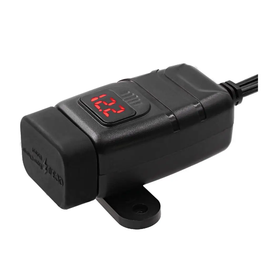Водонепроницаемый Dual USB QC 3,0 Быстрая зарядка 12V телефонное Зарядное устройство мотоцикла, встроенная в транспортное средство Зарядное устройство с красным переключатель вольтметра