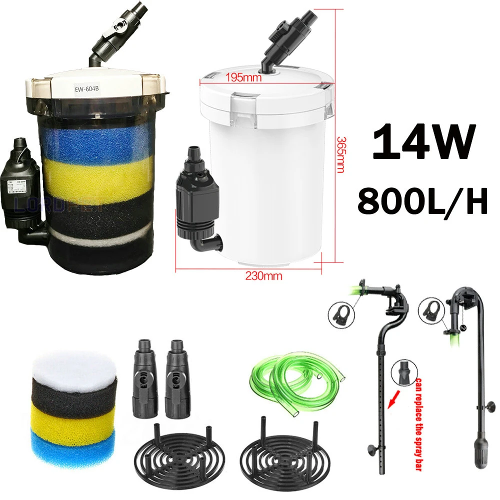 

Sunsun 14w 800l/h External Filter With 16mm Inlet Outlet Powerful Bucket Biochemical Sponge Canister Filter 604B 220v