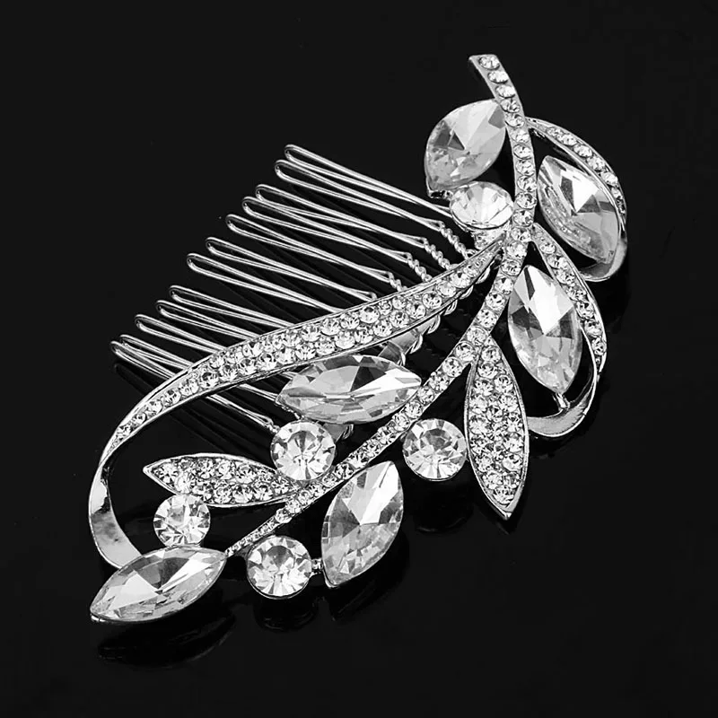 TREAZY Vintage Large Floral Bridal Hair Combs Rhinestone Crystal Wedding Tiara Hair Jewelry European Design Hair Accessories 