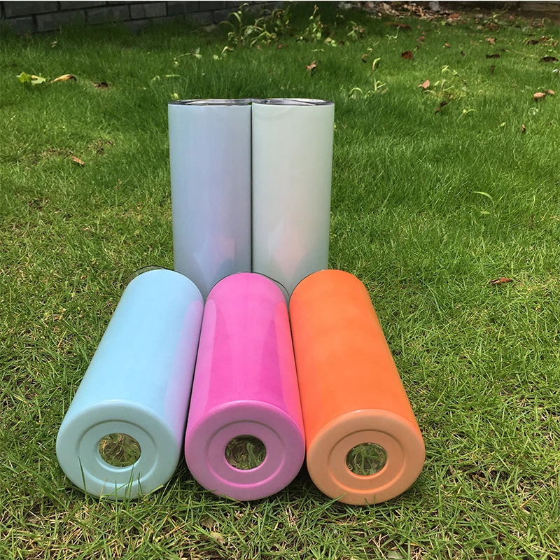 

5pcs/Lot Sublimation Blank 20oz Skinny UV Color Change Tumbler With Lids And Straw Stainless Steel Water Bottle Straight Cup