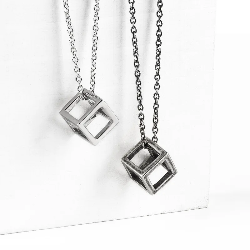 

Europe And America Retro Square Rubik's Cube Hollow out Pendant Popular Brand Cool Men And Women Necklace Simple Stereo Couples