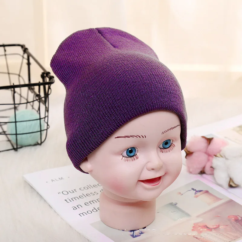 Kinder Baby Einfarbig Warme Weiche Mützen Kappe Hut Frühling Herbst Winter Neugeborenen Kleinkind Infant Gestrickte Kappe Hut Für Junge Mädchen – Detail 16