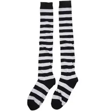 Белые длинные носки выше колена в полоску с рисунком для девочек