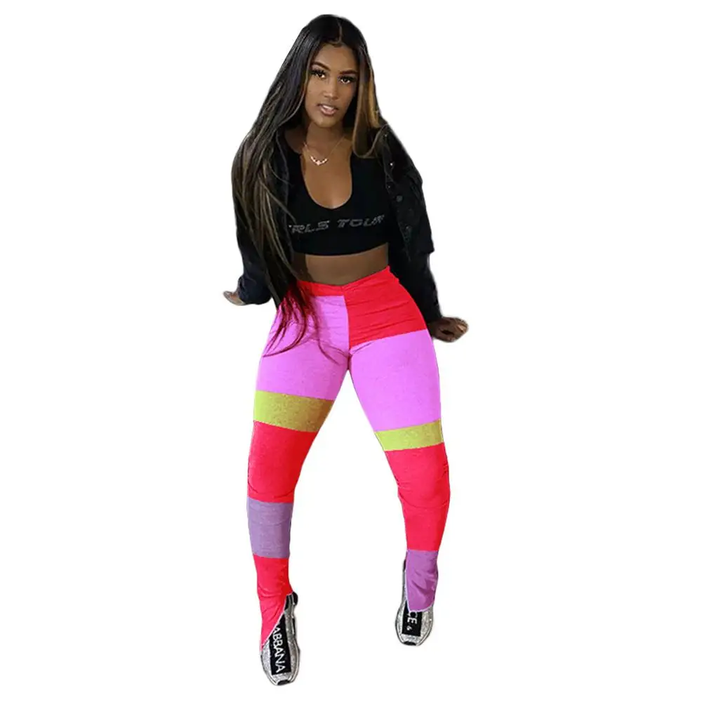 Adogirl Patchwork High Waist Trousers Women Split Side Flare Pants Skinny Leggings Draped Jogger Pants Sweatpants Streetwear