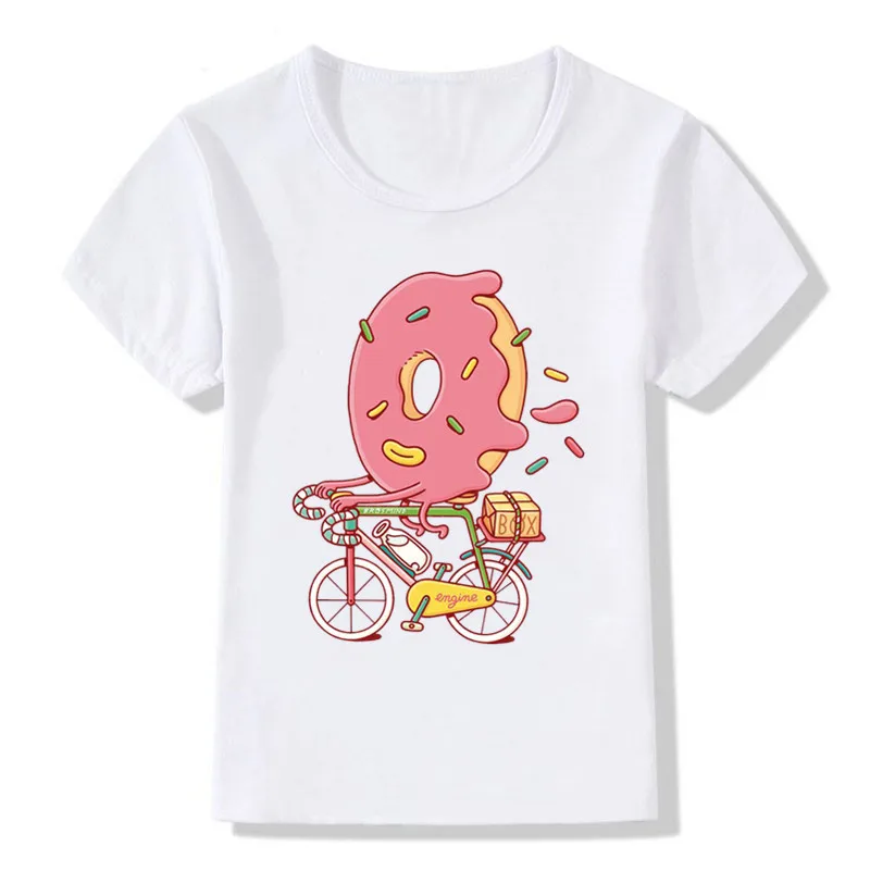 

Character Cute Cartoon Colorful Doughnuts Design Funny T-Shirts Short Sleeve O-neck Tshirt Kids