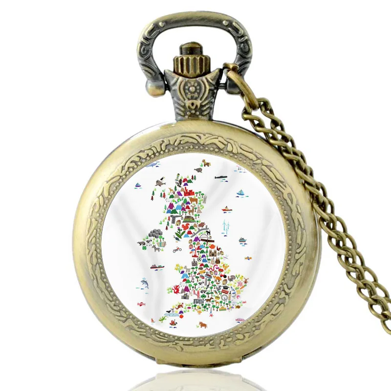 

Classic Vintage United Kingdom Map Child Quartz Glass Dome Pocket Watch Men Women Necklace Pendant Jewelry Gifts