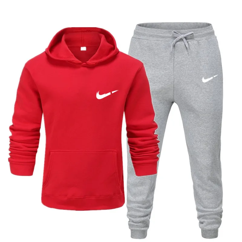 B-red light gray Спортивный костюм для мужчин, 2 комплекта, новая модная куртка, Мужская Спортивная Толстовка, Весенняя и осенняя брендовая мужская толстовка с капюшоном, спортивные штаны - Цвет: B-red light gray