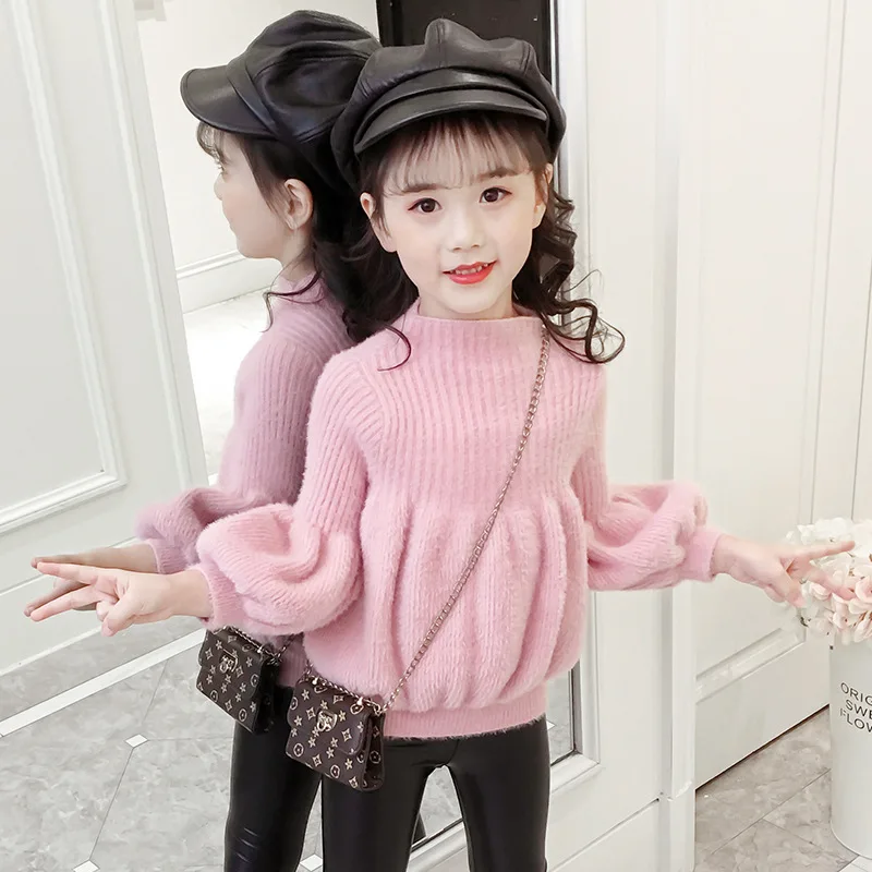 

2019 new girl clothes autumn and winter Korean version fashion cotton lantern sleeve knitted sweaters children sweater top