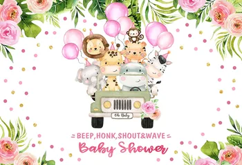 

Vinyl Animal Safari Party flowers Newborn Baby Shower Birthday Backdrop Photography Background