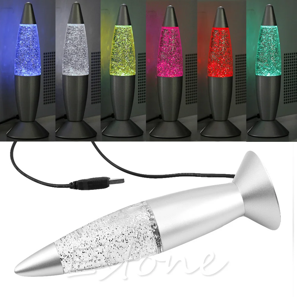 Изменяющаяся Лавовая Лампа с USB-разъемом Светодиодный лампа блестками