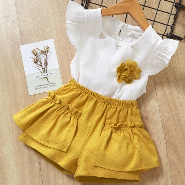 Bear leader/комплекты одежды для девочек г. Брендовая одежда для девочек комплекты одежды для детей белая футболка без рукавов+ клетчатые шорты, комплект из 2 предметов - Цвет: yellow   az780
