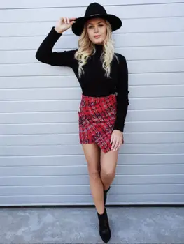 

Winter Women High Waist Button Plaids Mini Skirt