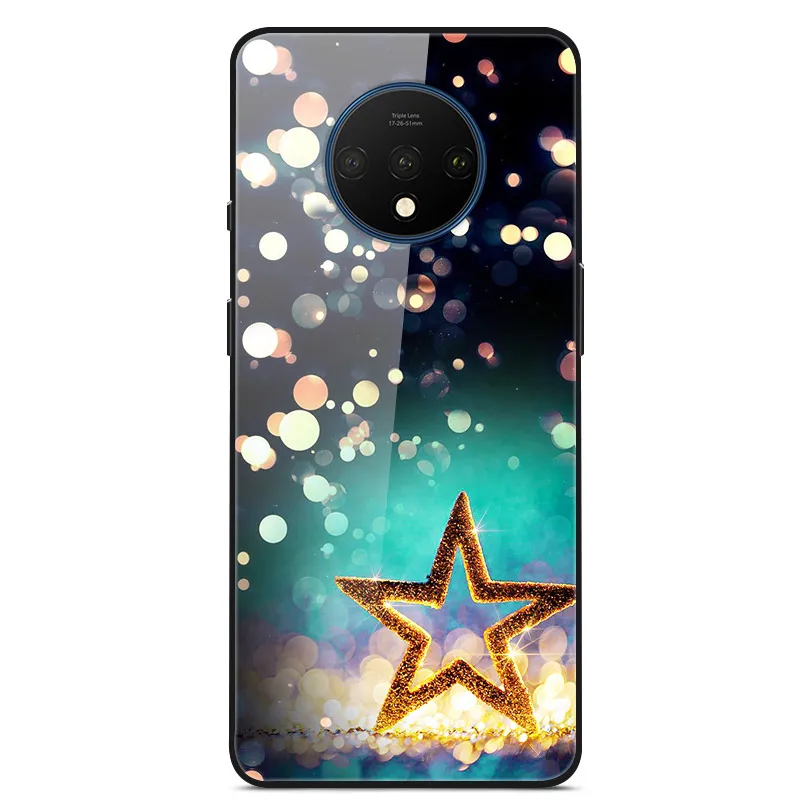 Закаленное стекло Чехол для Oneplus 7T Case Жесткий ПК Красочная задняя крышка Для Oneplus 7T Крышка 1+ 7T Телефонный бампер на один плюс 7T Fundas - Цвет: 15