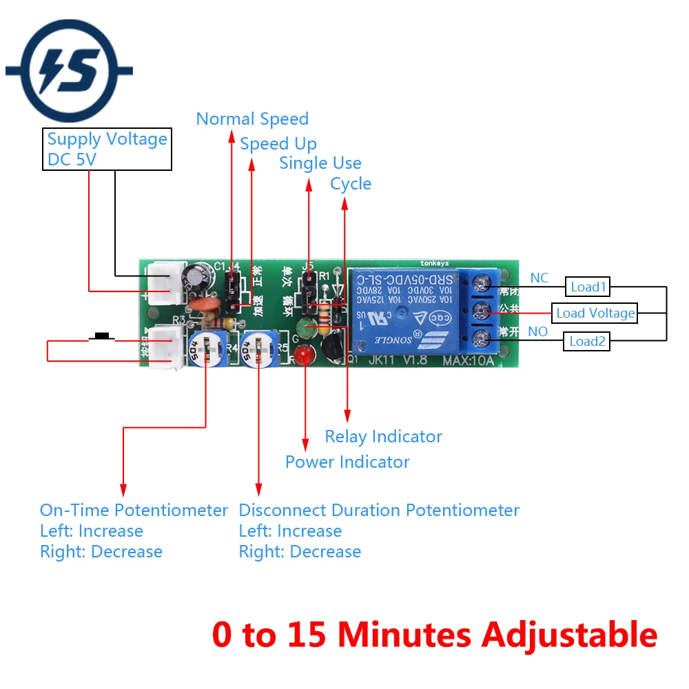 HY-01 Многофункциональное реле Module модуль схемы задержки Infinite Loop регулируемая с