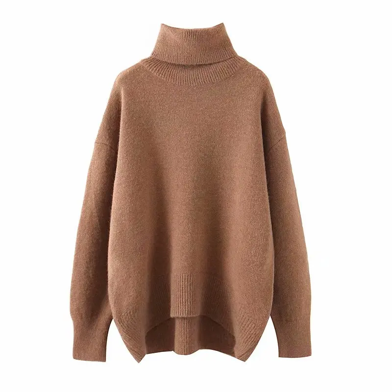 Повседневный Коричневый женский свитер 2019 Весна-Осень Новая мода Водолазка