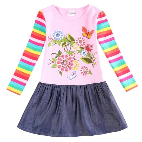 Платье с длинными рукавами для девочек; весенне-осеннее хлопковое удобное дышащее платье с вышивкой для девочек; платья с длинными рукавами - Цвет: LH5803 pink
