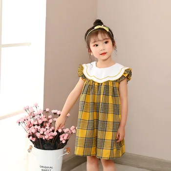 

2020Summer Baby Girl Dress British Princess Dress Embroidered Plaid Cotton Clothes Kids Dresses for Girls Christmas Sweet Dress