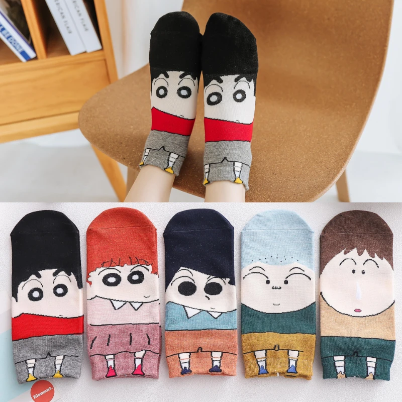 

Cartoon For Shin-chan students Unisex Spring Summer Cotton Short Fashion Women Funny Socks Harajuku Print Cute Sox Female Meias