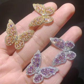 

S925 Silver Needle Gold Silver AAA Zircon Butterfly Fashion Earrings Women Super Fairy Stud Earrings Jewelry
