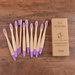 Kids' Eco-Friendly Bamboo Toothbrush Set - 10 Colorful Pieces with Soft Nylon Bristles (Kids 10 Piece Purple)