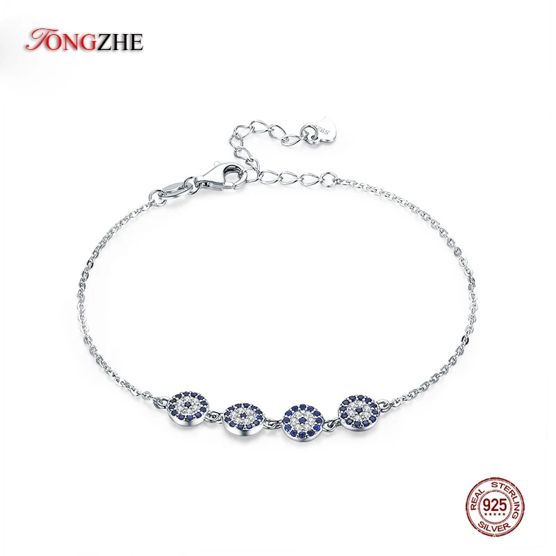TONGZHE, модный 925 пробы Серебряный браслет для женщин, кубический цирконий, Лаки, индейка, сглаза, браслет для женщин, хорошее ювелирное изделие