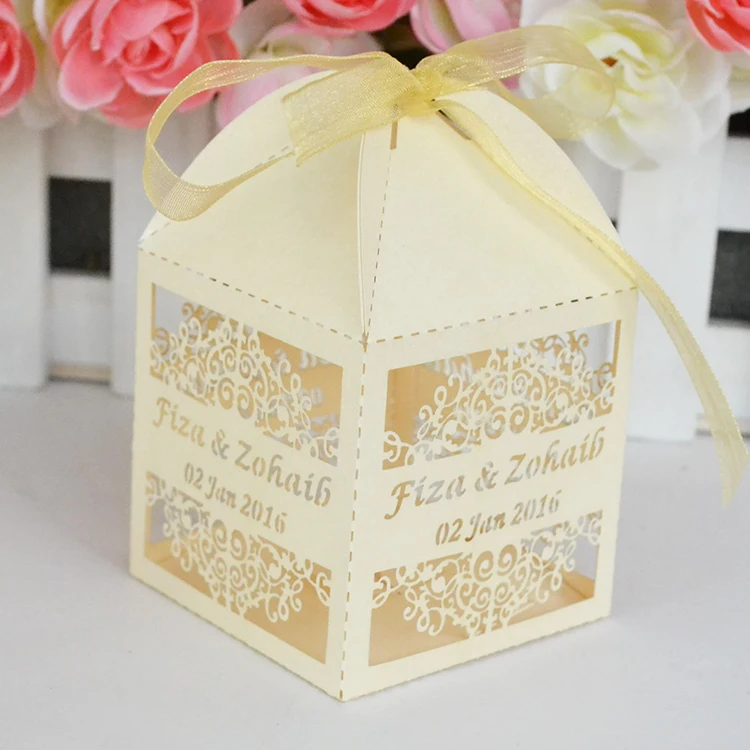 Роскошная конусообразная металлическая Золотая лазерная резка свадебные сувенирные коробки
