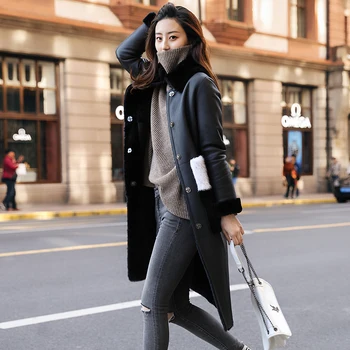 

Natural Fur Coat Female Winter Mink Fur Collar Sheepskin Coat Women Long 100% Double Faced Jacket Vintage Real Wool Coats 41706