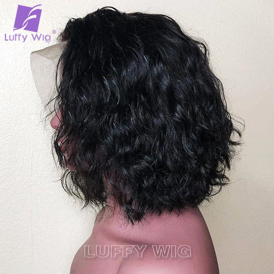 Human Hair Wig Lace Front Wig Human Hair Wigs Front Lace Wig Short Water Wave 13x6 Lace Front Wig Glueless Preplucked Remy Brazilian Hd Transparent Human Hair Wigs Bleached Knots For Women