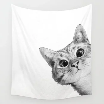 

Sneaky Cat White Tapestry Wall Hanging Cover Beach Towel Throw Blanket Carpet Picnic Yoga Mat Tapestries Home Decoration