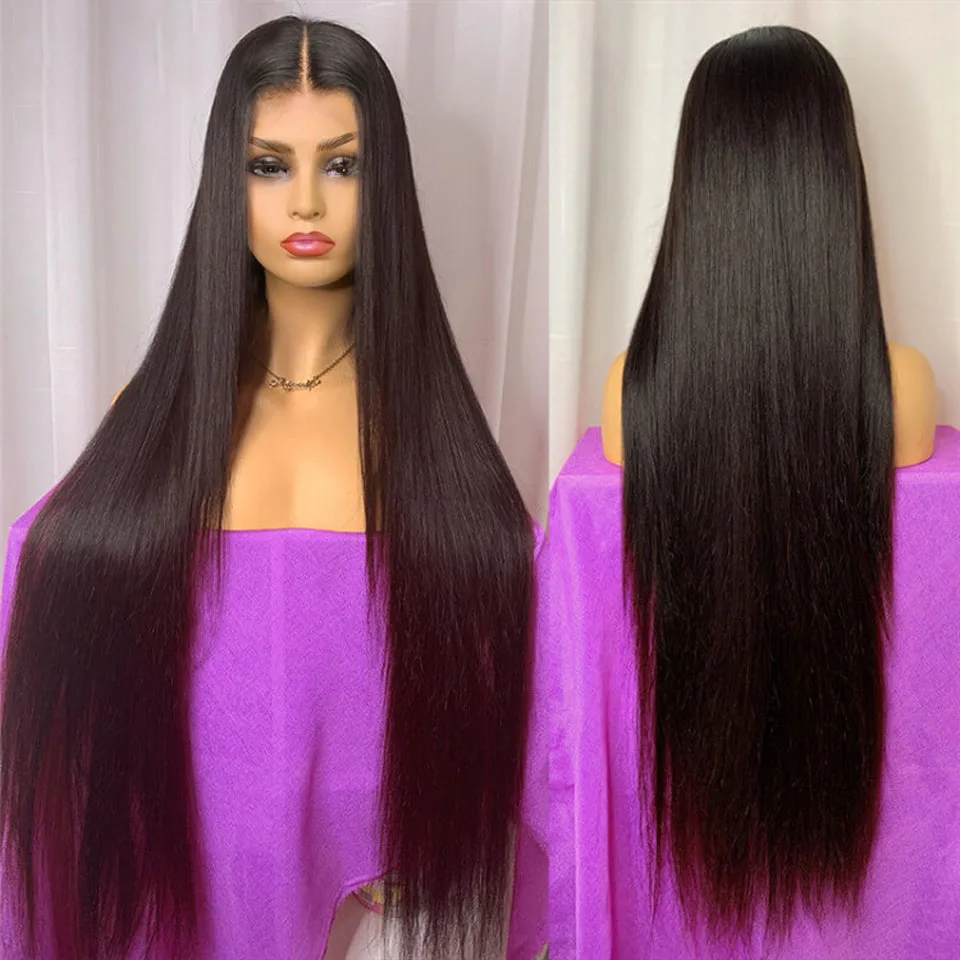 

26Inch Brazilian Human Hair Lace Front Wig For Black Women With Babyhair Silky Straight Natural Hairline Can Dye Permed Glueless