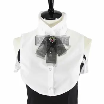 

Pleated Ruffles Stand Fake Collar Bowtie Imitation Rhinestone Necklace Choker 649C