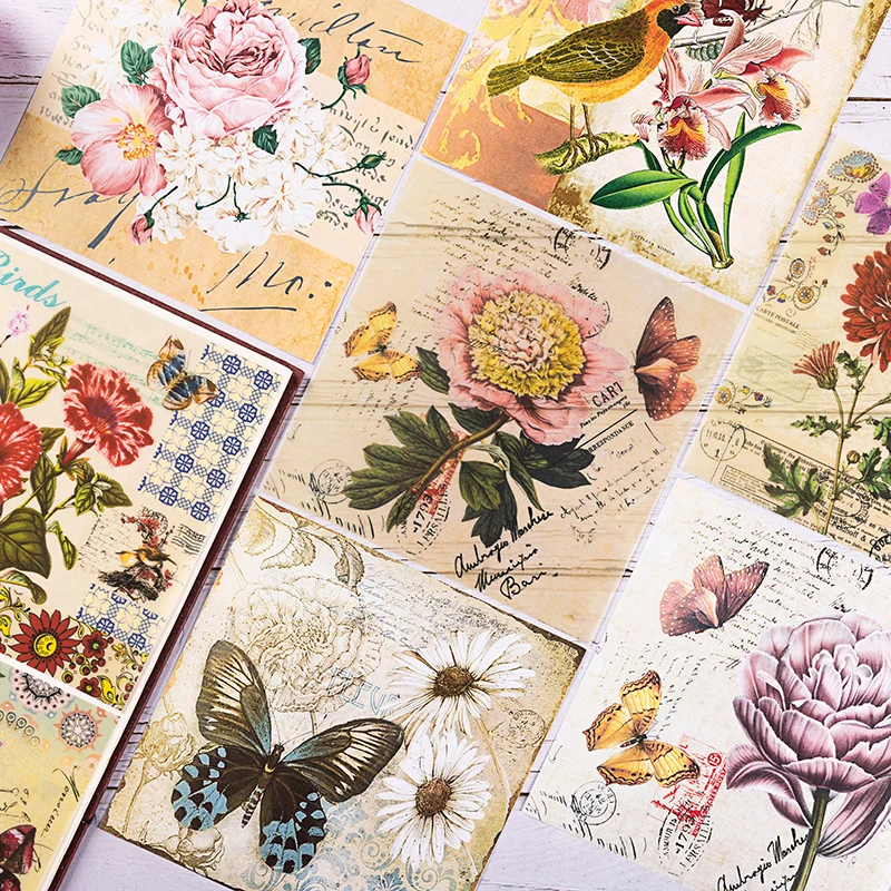 

8pcs/Set Vintage Bird Butterfly Flower Vellum Paper Pattern Pad for Scrapbooking Happy Planner Card Making Junk Journal Project