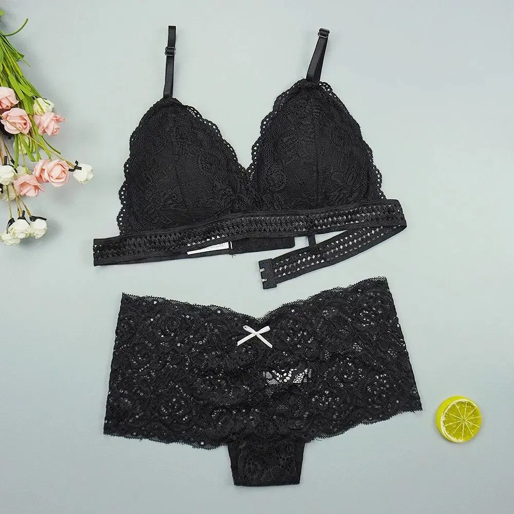 Bra Panty Set Sexy Panties Lace Lingerie Femme Underwear Push Up Thin 1/2 Triangle Cups Bralette Hollow Out Briefs Wholesale bra and knicker sets