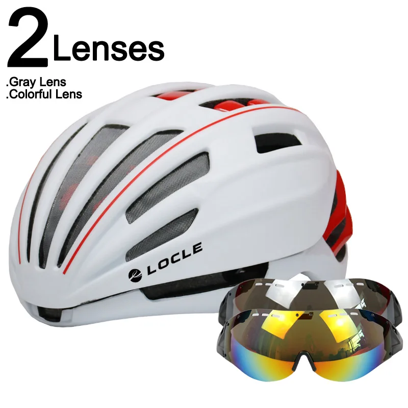LOCLE Goggles велосипедный шлем дорожный горный MTB велосипедный шлем Casco Ciclismo Сверхлегкий в форме велосипедный шлем с очками 55-61 см - Цвет: White Red 2 Lenses